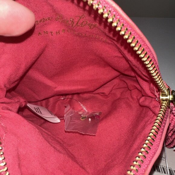 Sold Anthropologie "A" Anna Harlow Russo Leather Pink Beaded Pouch Makeup Bag - Picture 6 of 6